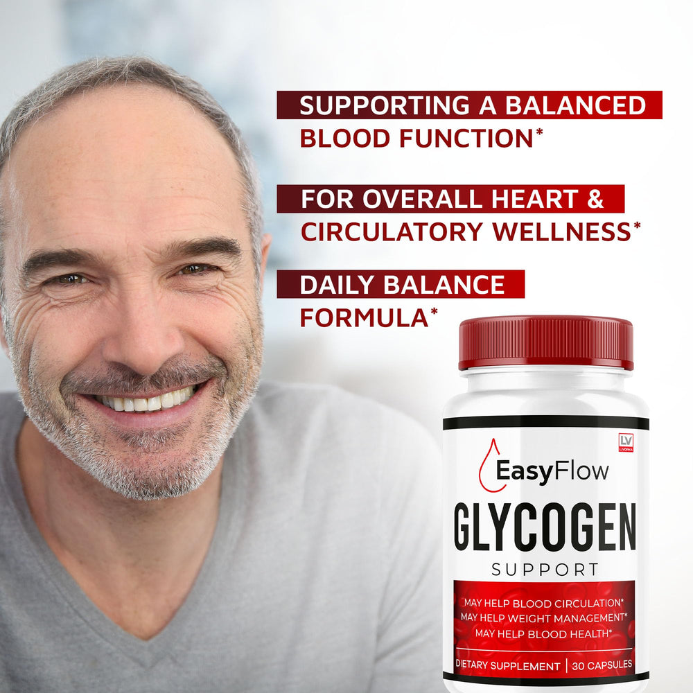 LIVORKA Easy Flow Glycogen capsules close-up shows easy-to-swallow design