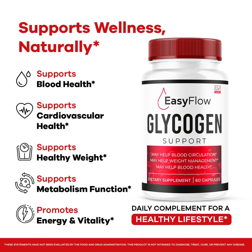 LIVORKA Easy Flow Glycogen bottle label shows vegan and non-GMO features