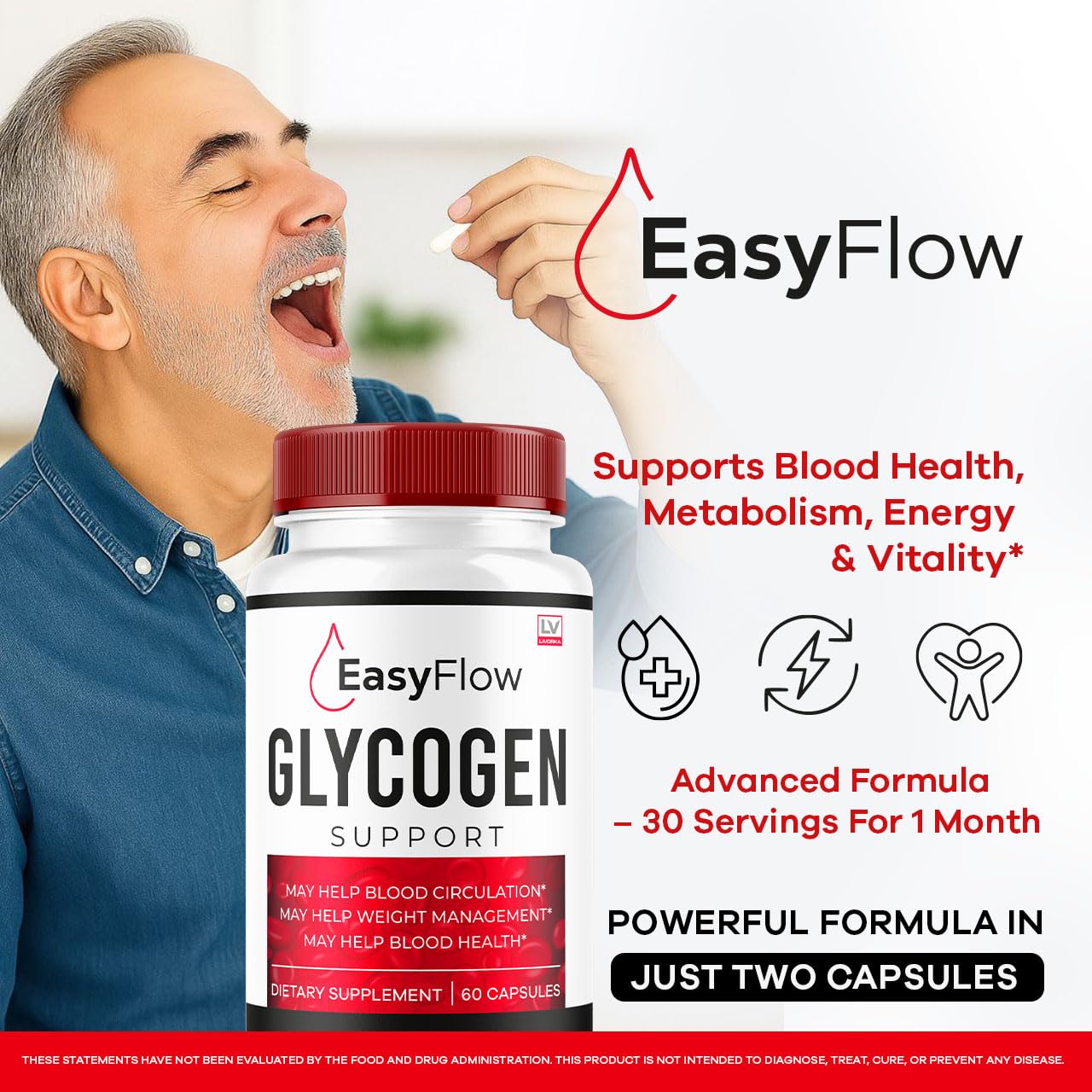 LIVORKA Easy Flow Glycogen capsules close-up for easy daily intake
