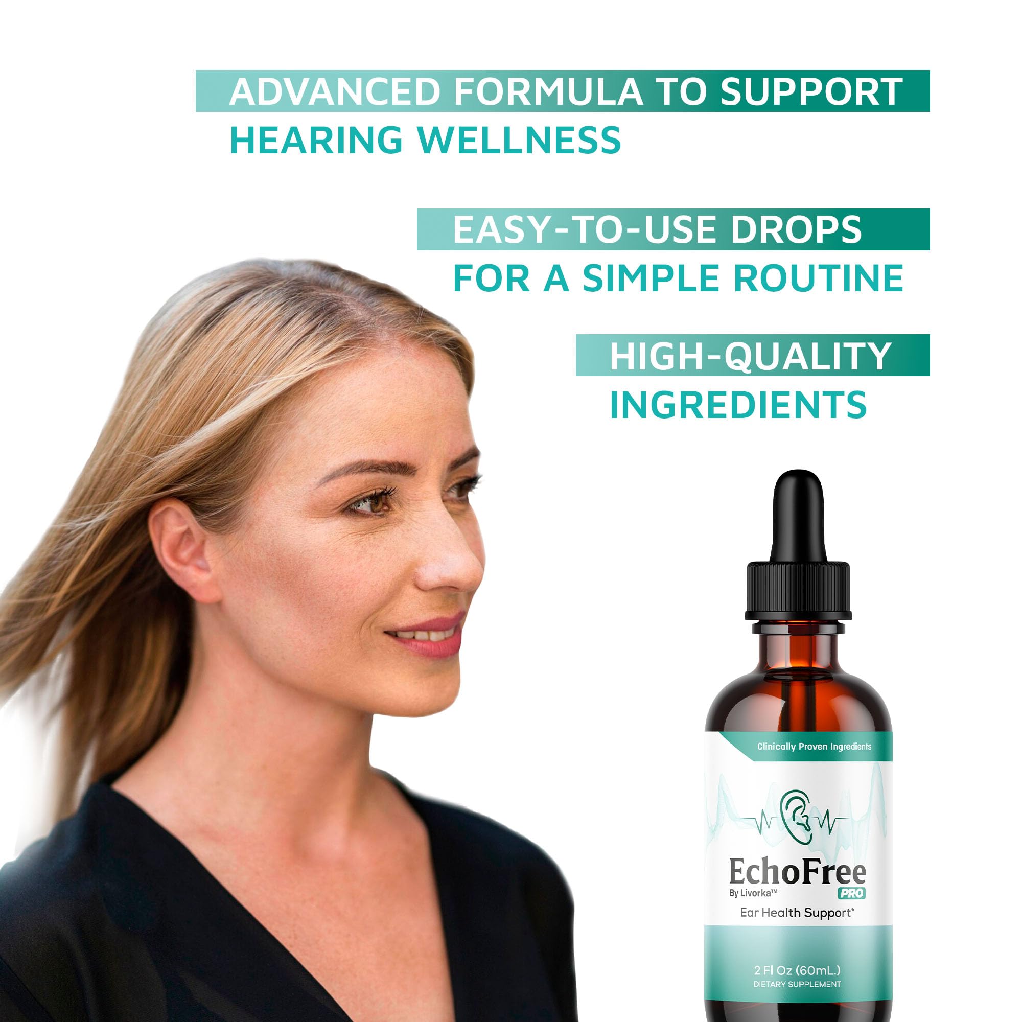 LIVORKA Echo Free Pro Drops label close-up highlighting natural support