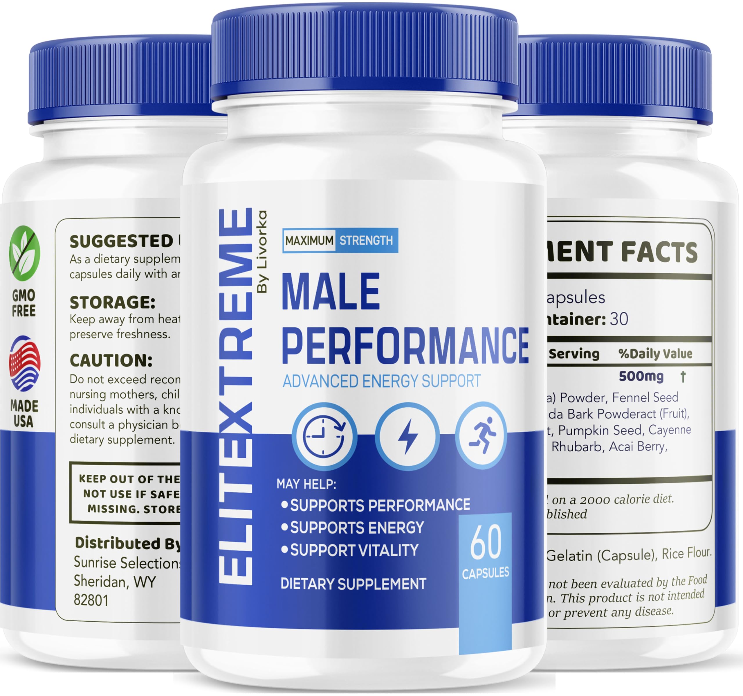 LIVORKA Elite Xtreme capsules packaging shot highlights value with a 60-pill supply.