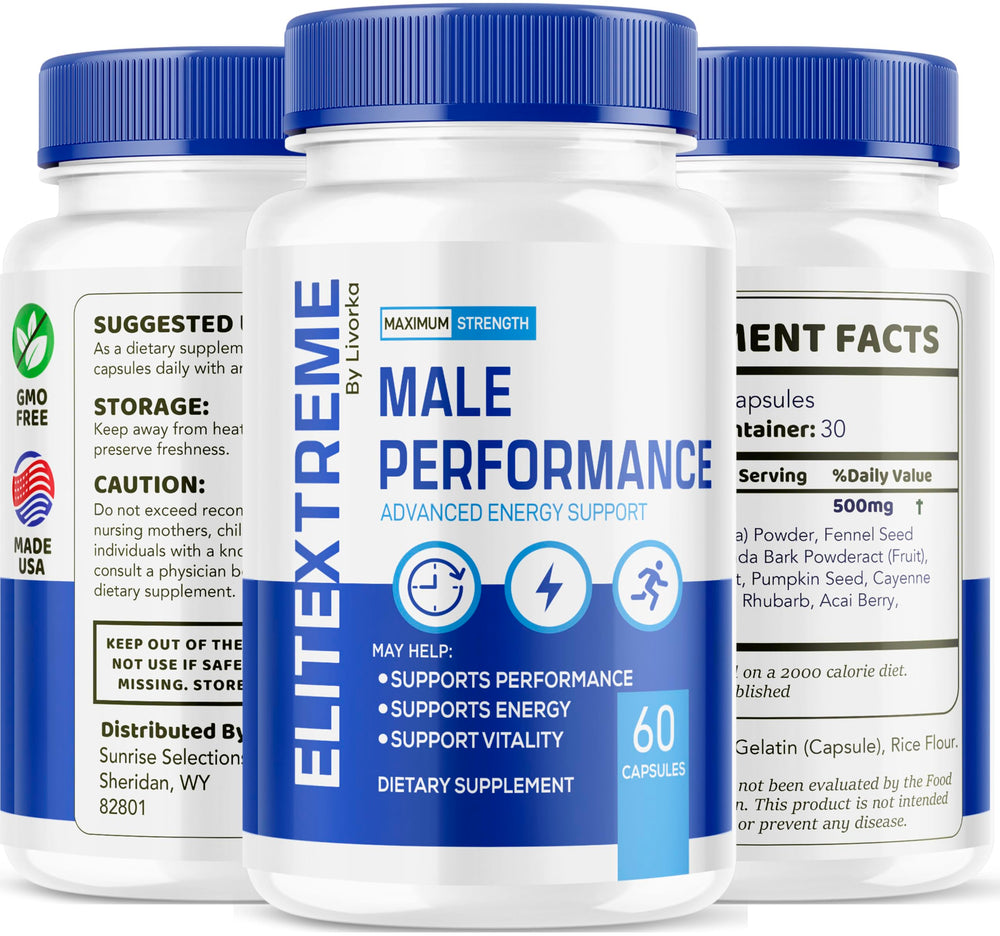 LIVORKA Elite Xtreme capsules packaging shot highlights value with a 60-pill supply.