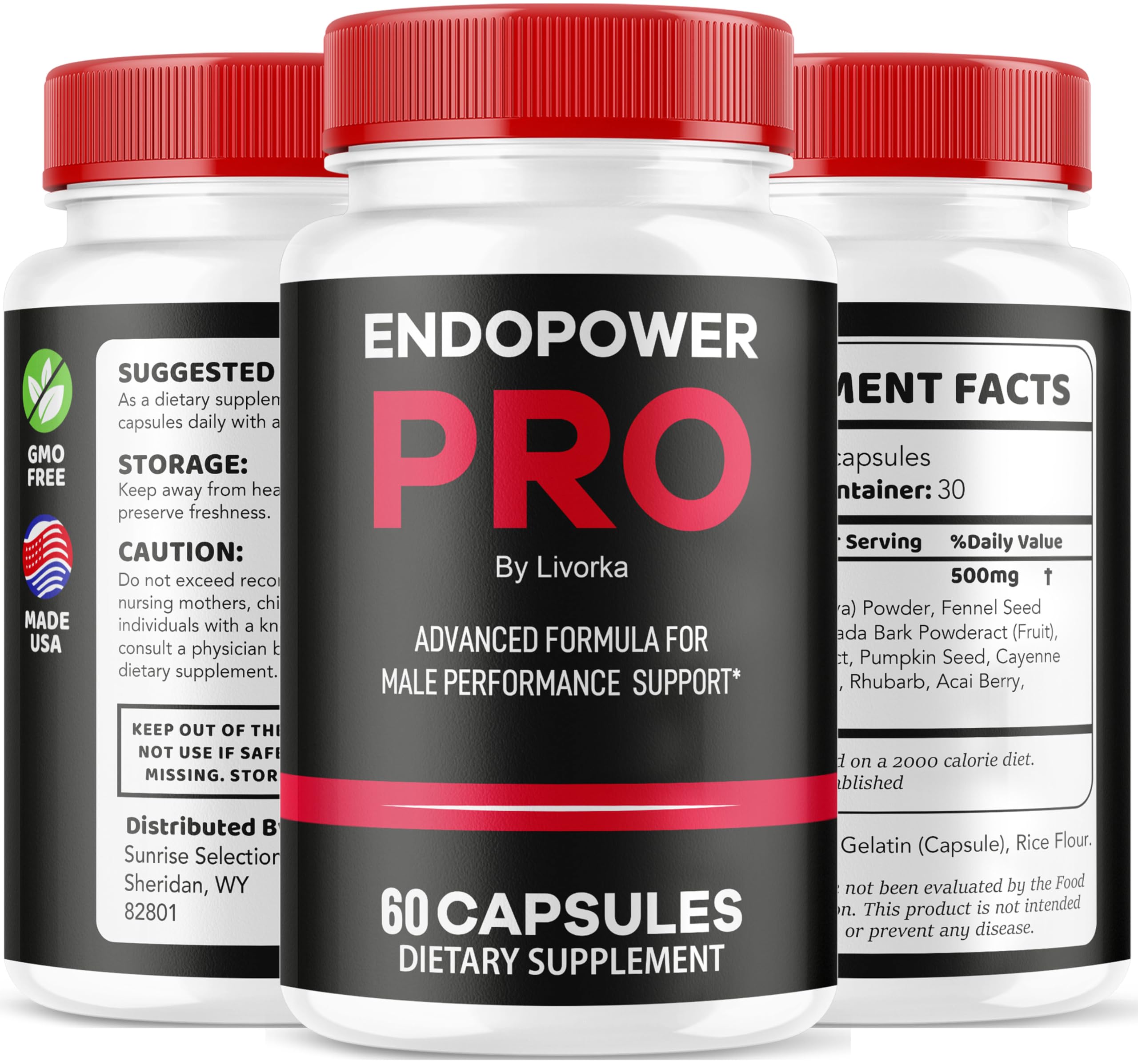 Nutritional facts panel on LIVORKA Endopower Pro packaging.