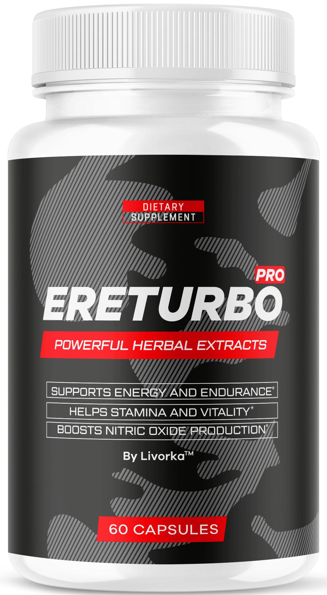 LIVORKA Ereturbo Pro bottle front for daily vitality support.