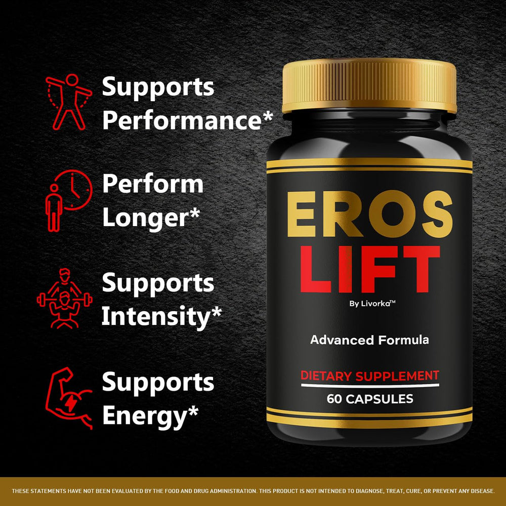 Close-up of Eros Lift capsules reveals maximum strength formula.
