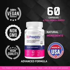 EZ Prostate packaging box highlighting ingredients and product details.