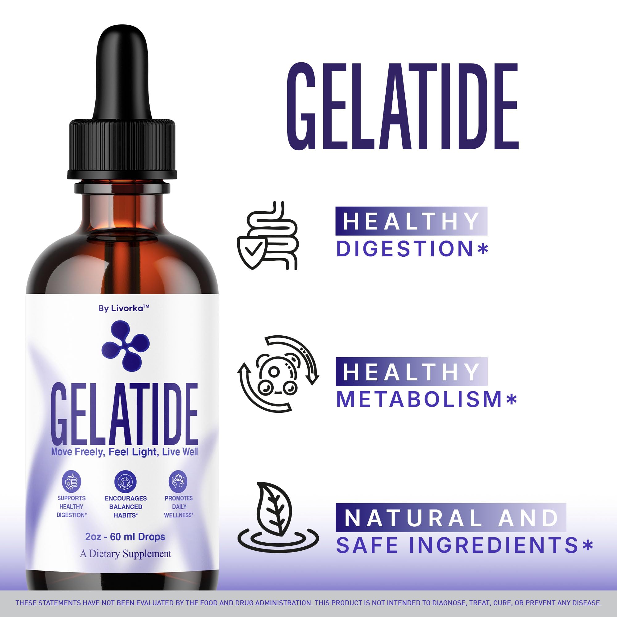 LIVORKA Gelatide Drops bottle pouring for easy dosage