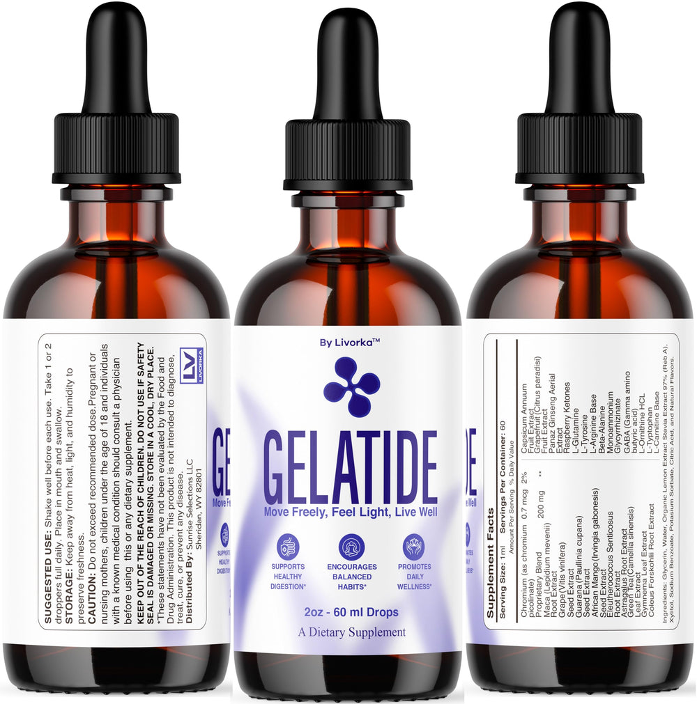 LIVORKA Gelatide Drops bottle with water, simple daily use