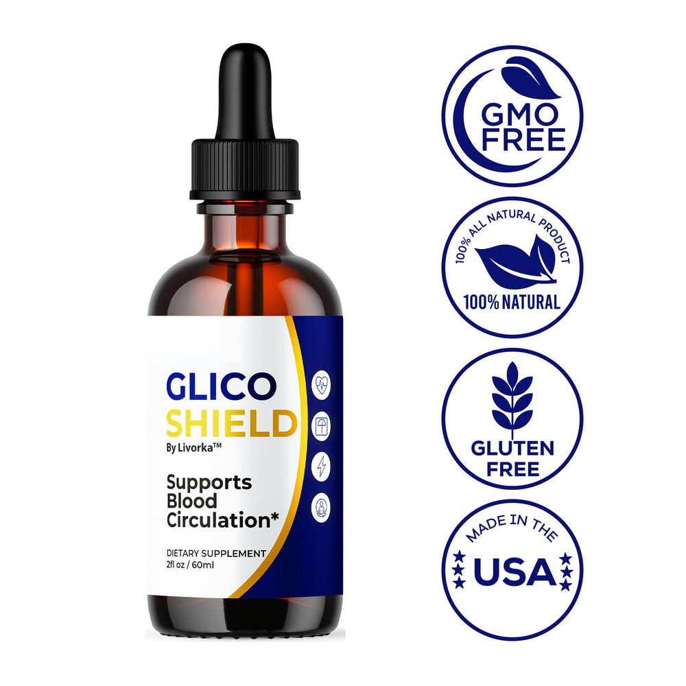 LIVORKA GlicoShield Drops 3-pack display showing value for months.
