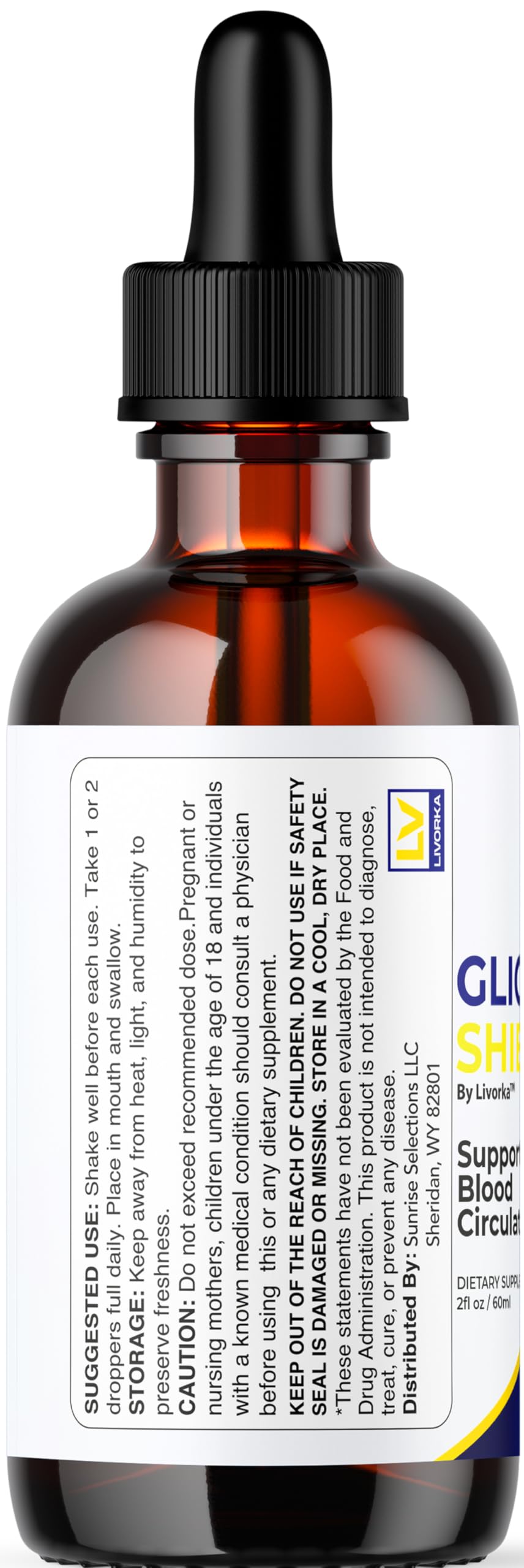 LIVORKA GlicoShield Drops ingredient icons highlight natural formulation.