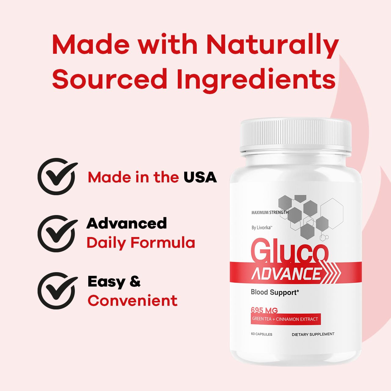 LIVORKA Gluco Advance bottle with glass communicates easy daily use.