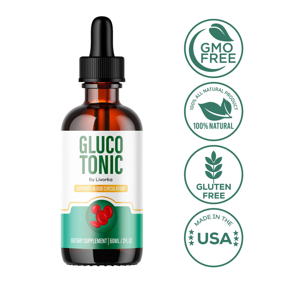 LIVORKA Gluco Tonic Drops label detail shows natural ingredients.