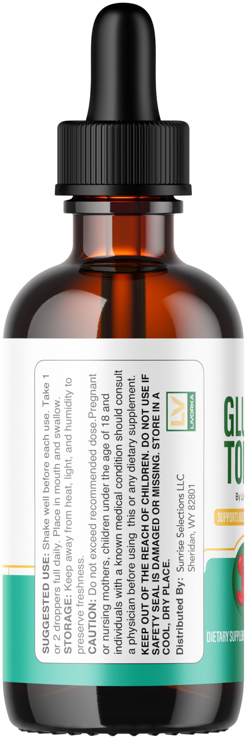 LIVORKA Gluco Tonic Drops on kitchen counter ready for daily use.