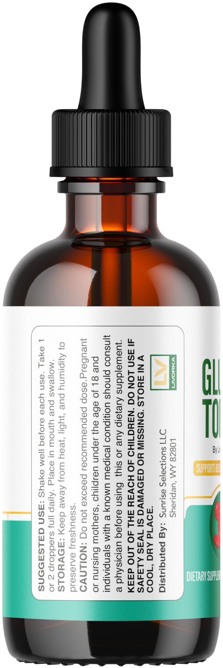 LIVORKA Gluco Tonic Drops on kitchen counter ready for daily use.