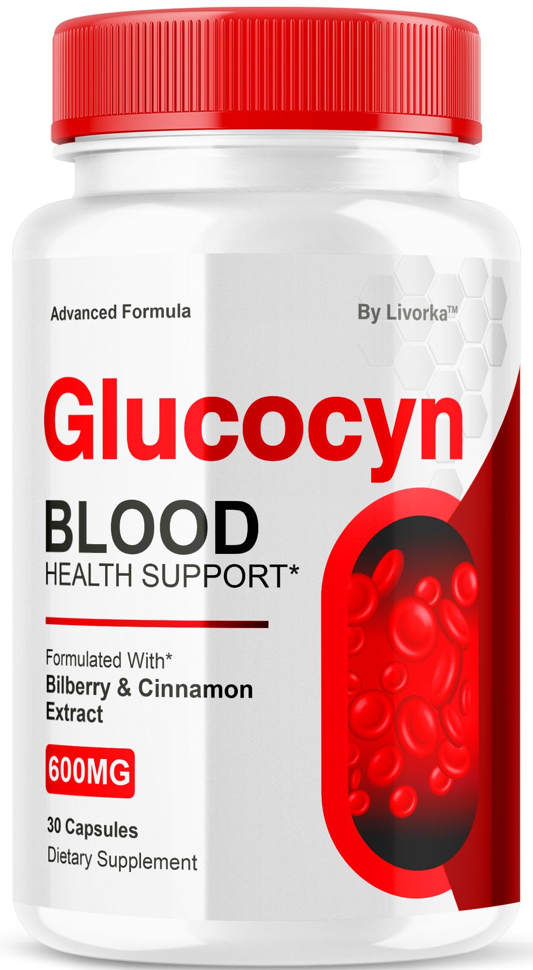 LIVORKA Glucocyn bottle front for daily energy support.