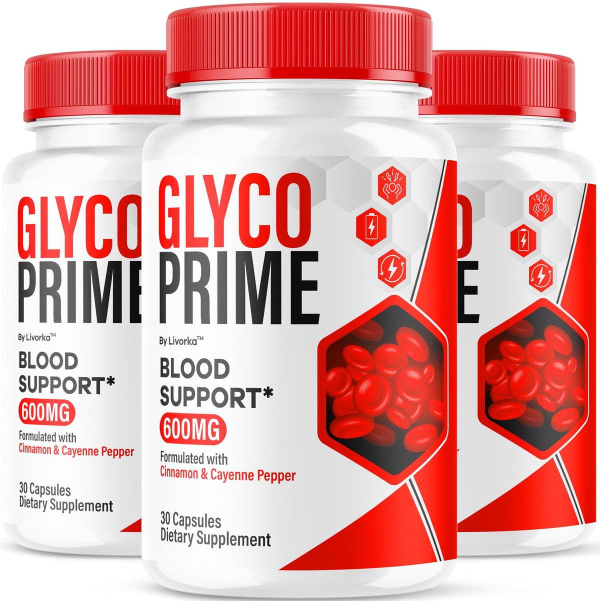 LIVORKA Glyco Prime three-pack front view for convenient daily wellness support.
