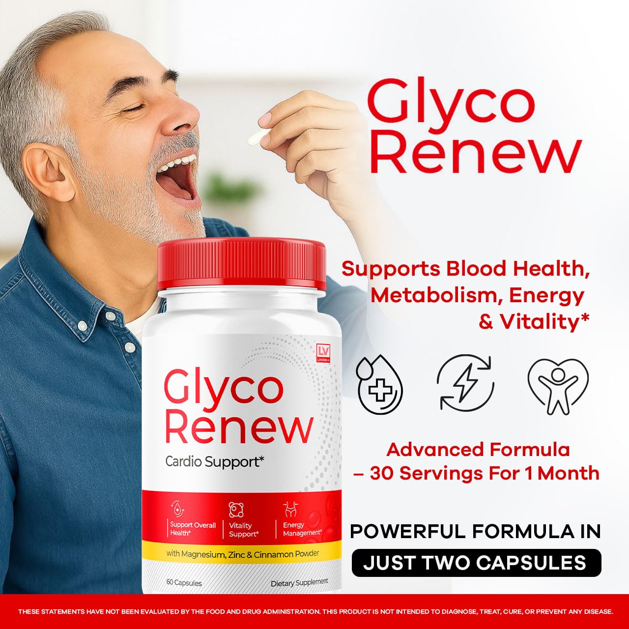 LIVORKA Glyco Renew capsules back view showing dosage and ingredients.