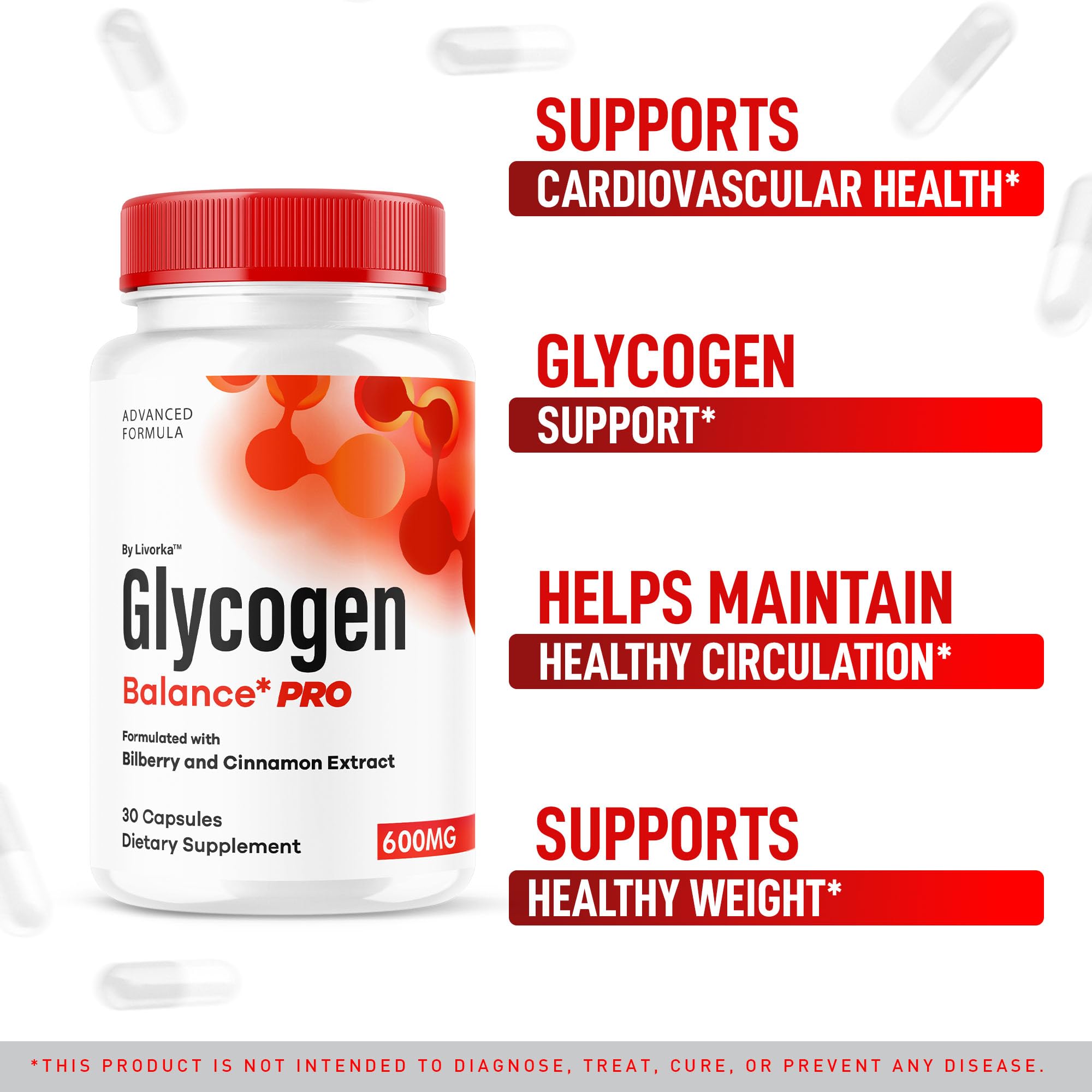 LIVORKA Glycogen Balance Pro capsules close-up highlighting daily use