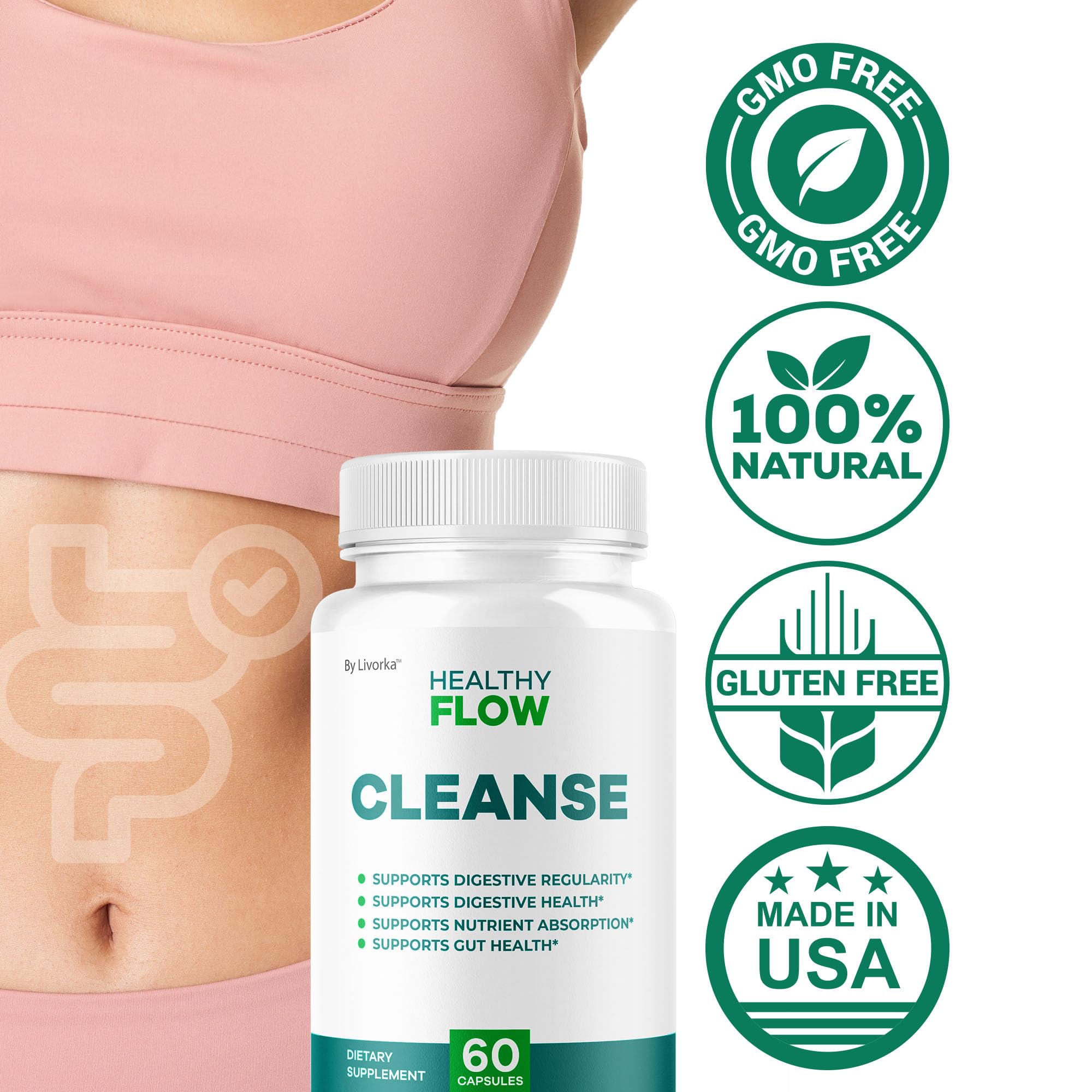 Label close-up of LIVORKA Healthy Flow Cleanse detailing ingredients