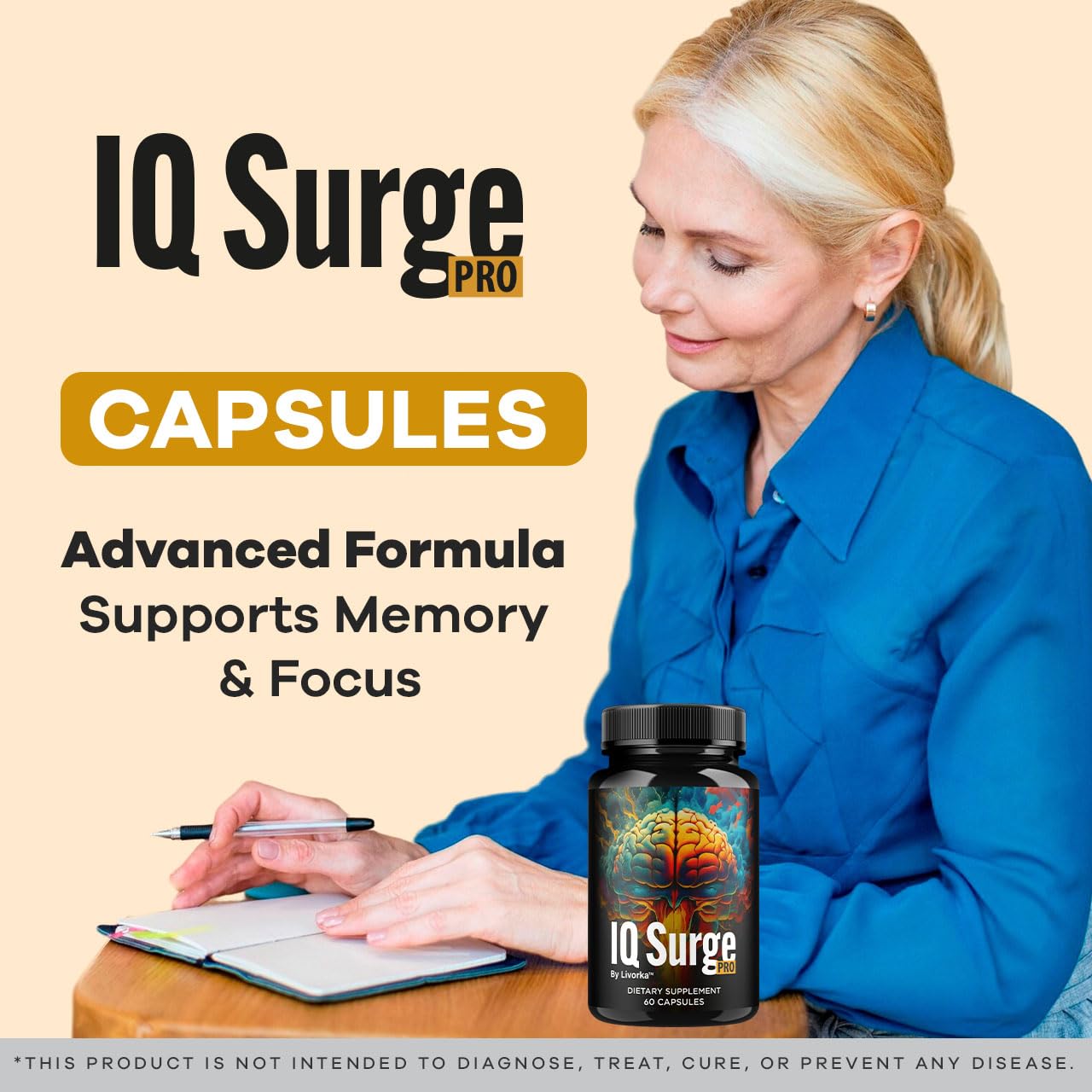 LIVORKA IQ Surge Pro capsules close-up emphasizing natural focus aids