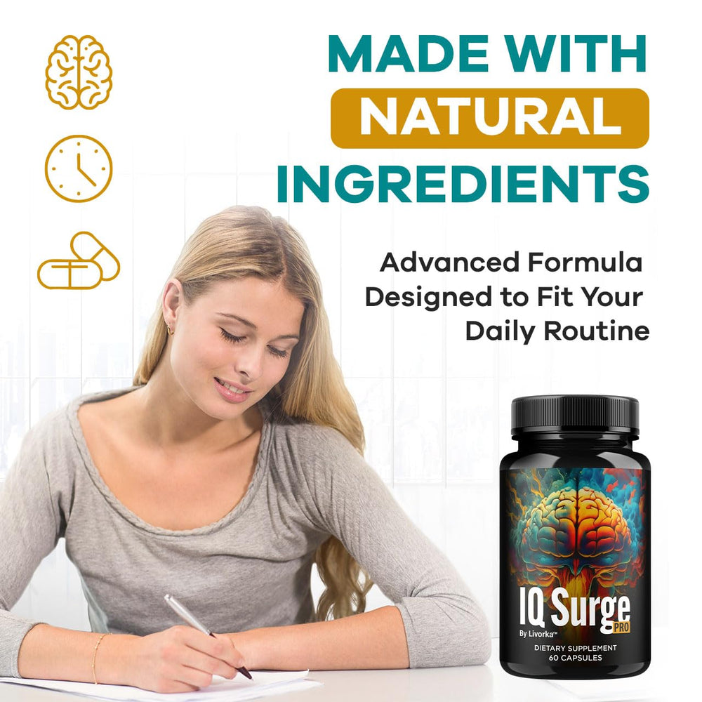LIVORKA IQ Surge Pro capsules pouring from bottle for daily routine