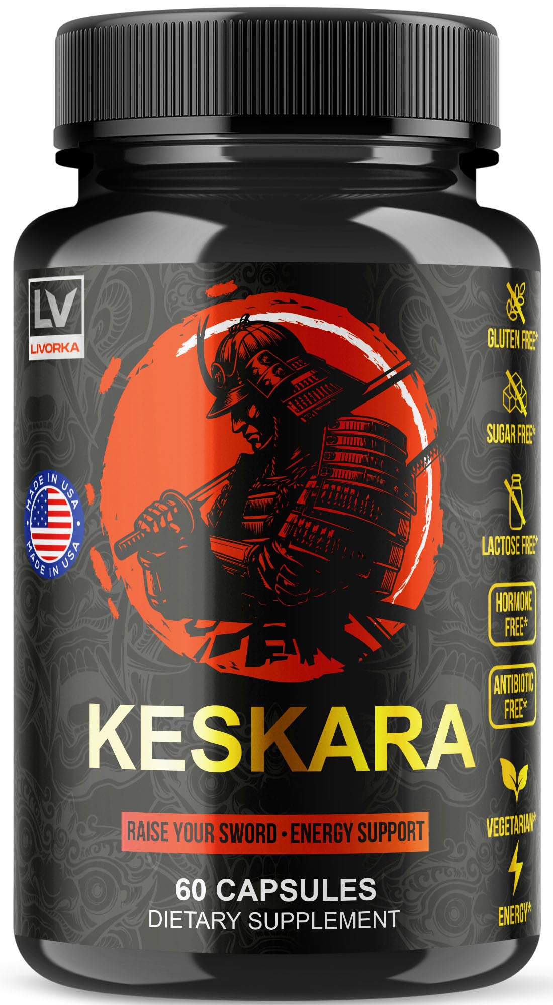 LIVORKA Keskara pills box front view highlighting natural formula for daily vitality.