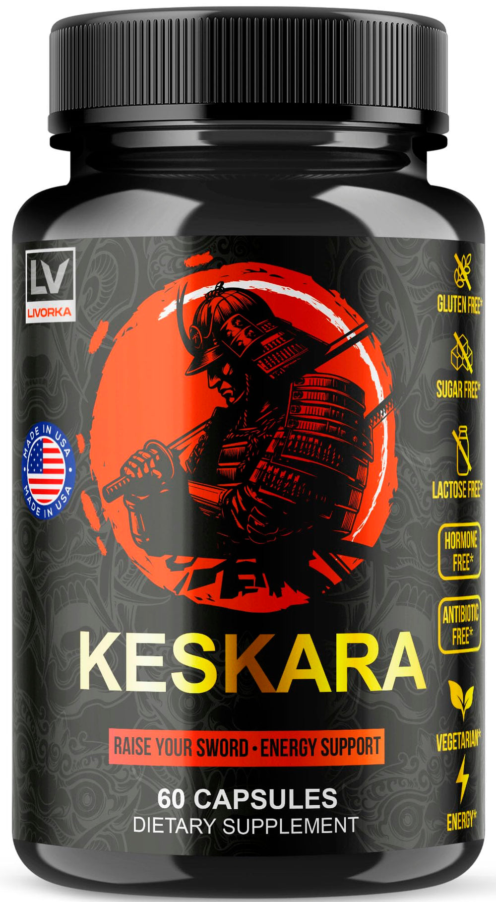 LIVORKA Keskara pills box front view highlighting natural formula for daily vitality.