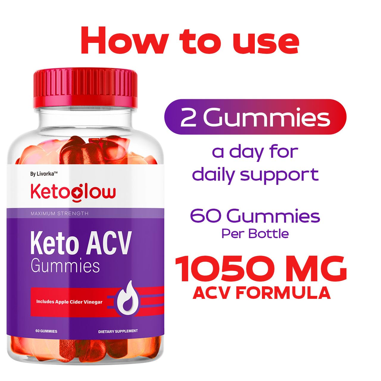 LIVORKA KetoGlow ACV gummies being poured to show convenient daily dose.