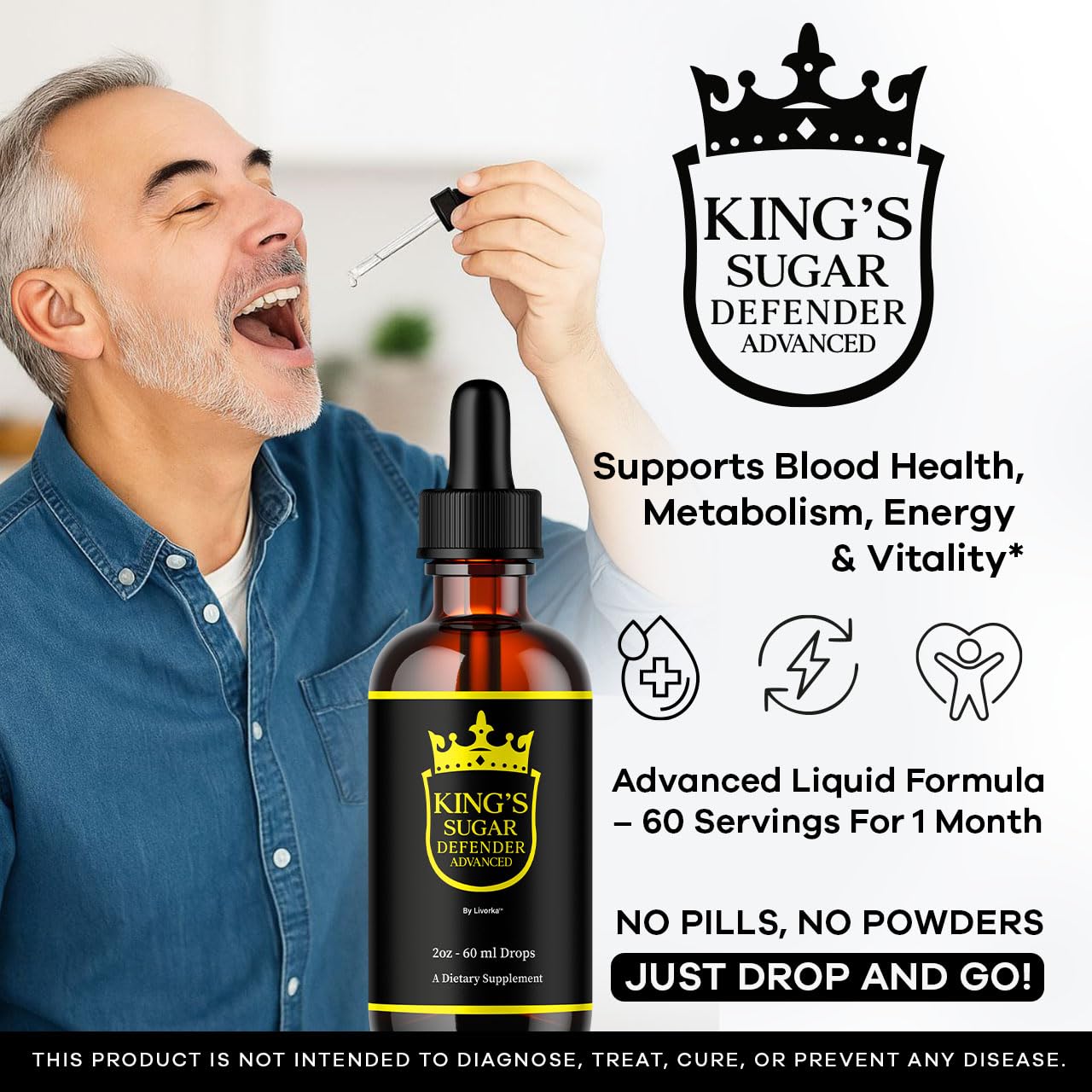 LIVORKA Kings Sugar Defender drops showing convenient liquid format for easy use.