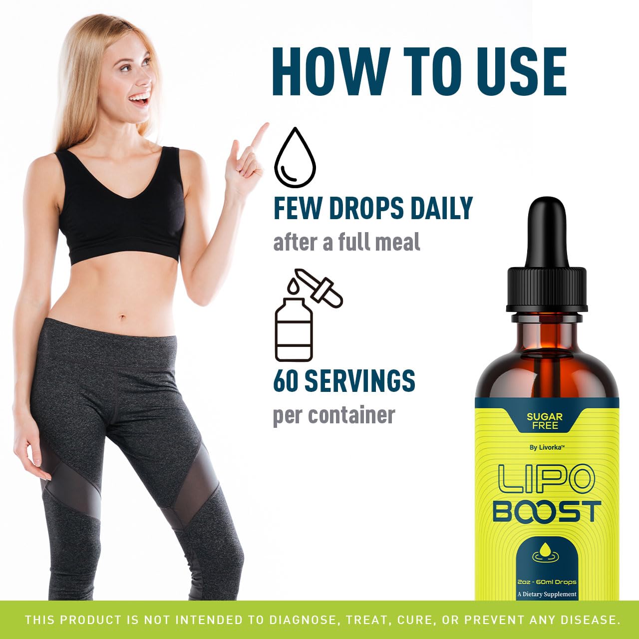 LIVORKA LipoBoost Drops bottle pour suggesting easy daily use