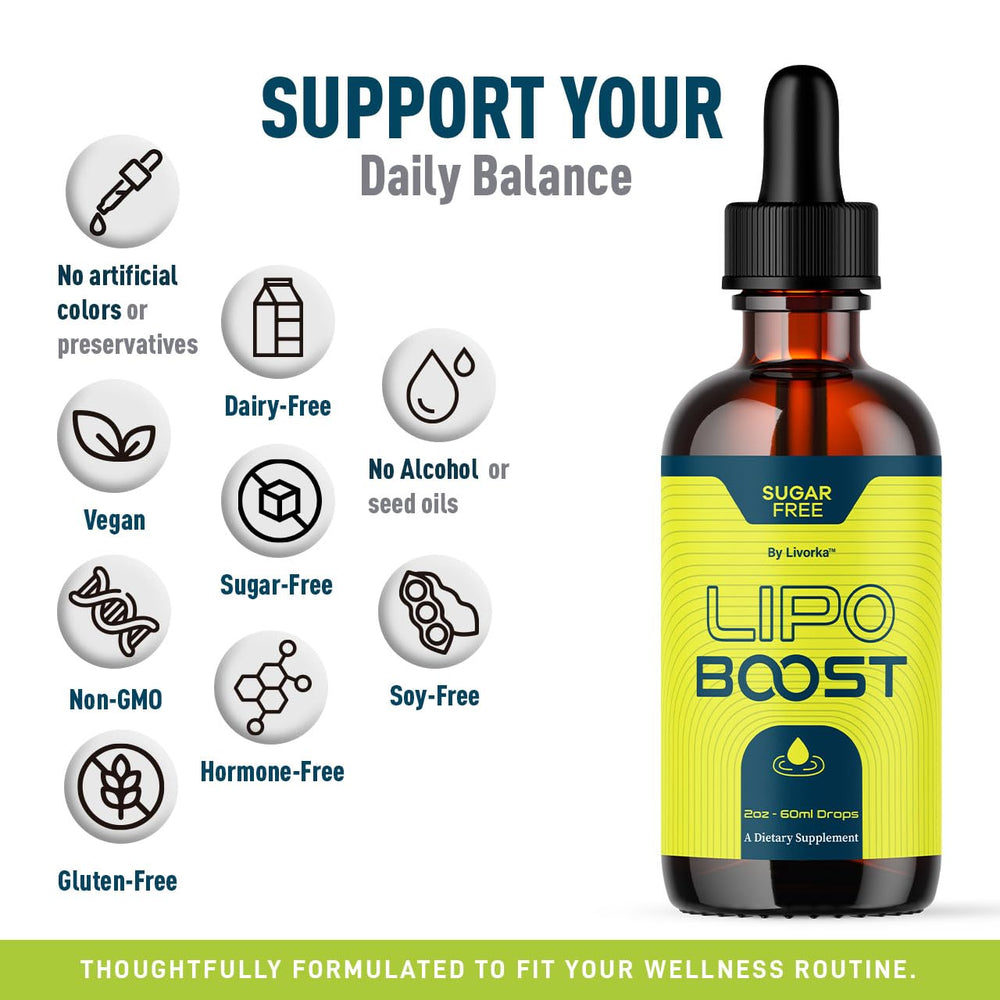 LIVORKA LipoBoost Drops label detail showcasing key ingredients