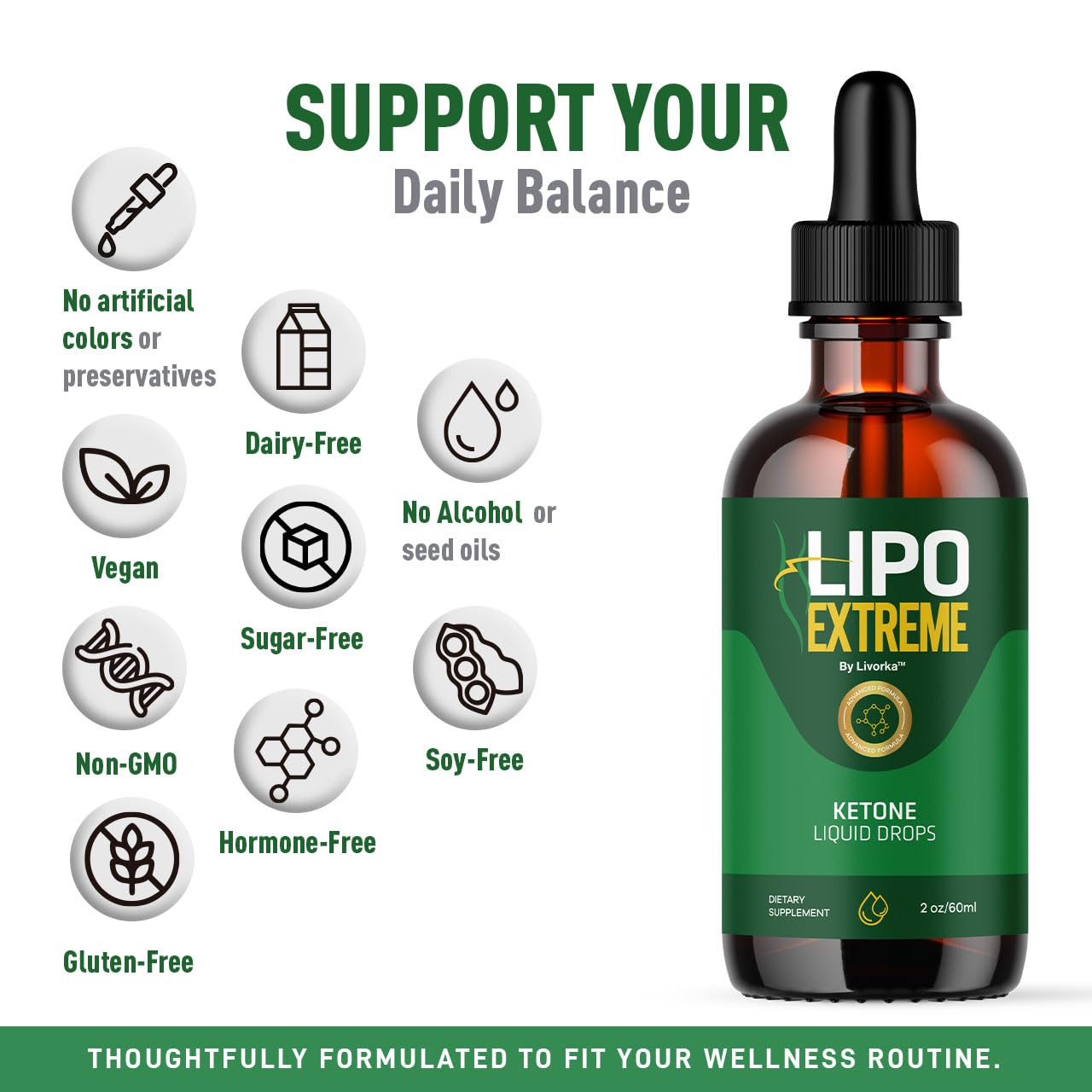Hand holding LIVORKA LipoExtreme drops bottle for on-the-go use.