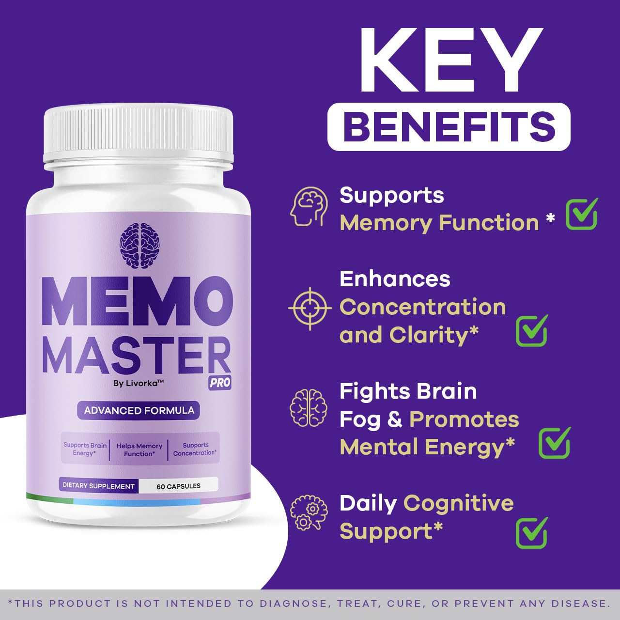 LIVORKA Memo Master Pro capsules closeup emphasizes an easy-to-swallow form.