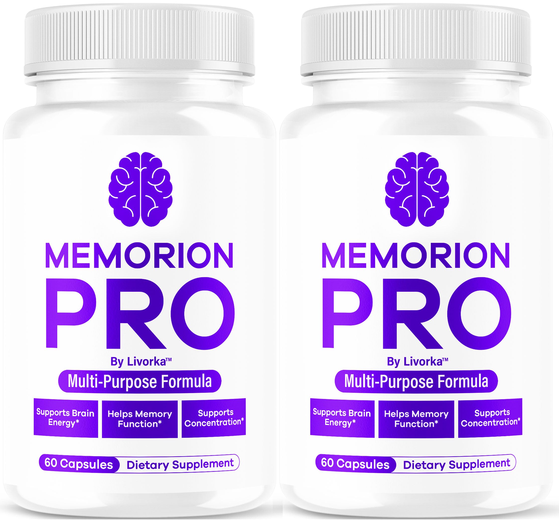 LIVORKA Memorion Pro bottle front shows daily brain support capsules.