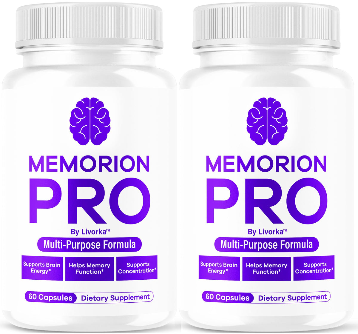 LIVORKA Memorion Pro bottle front shows daily brain support capsules.
