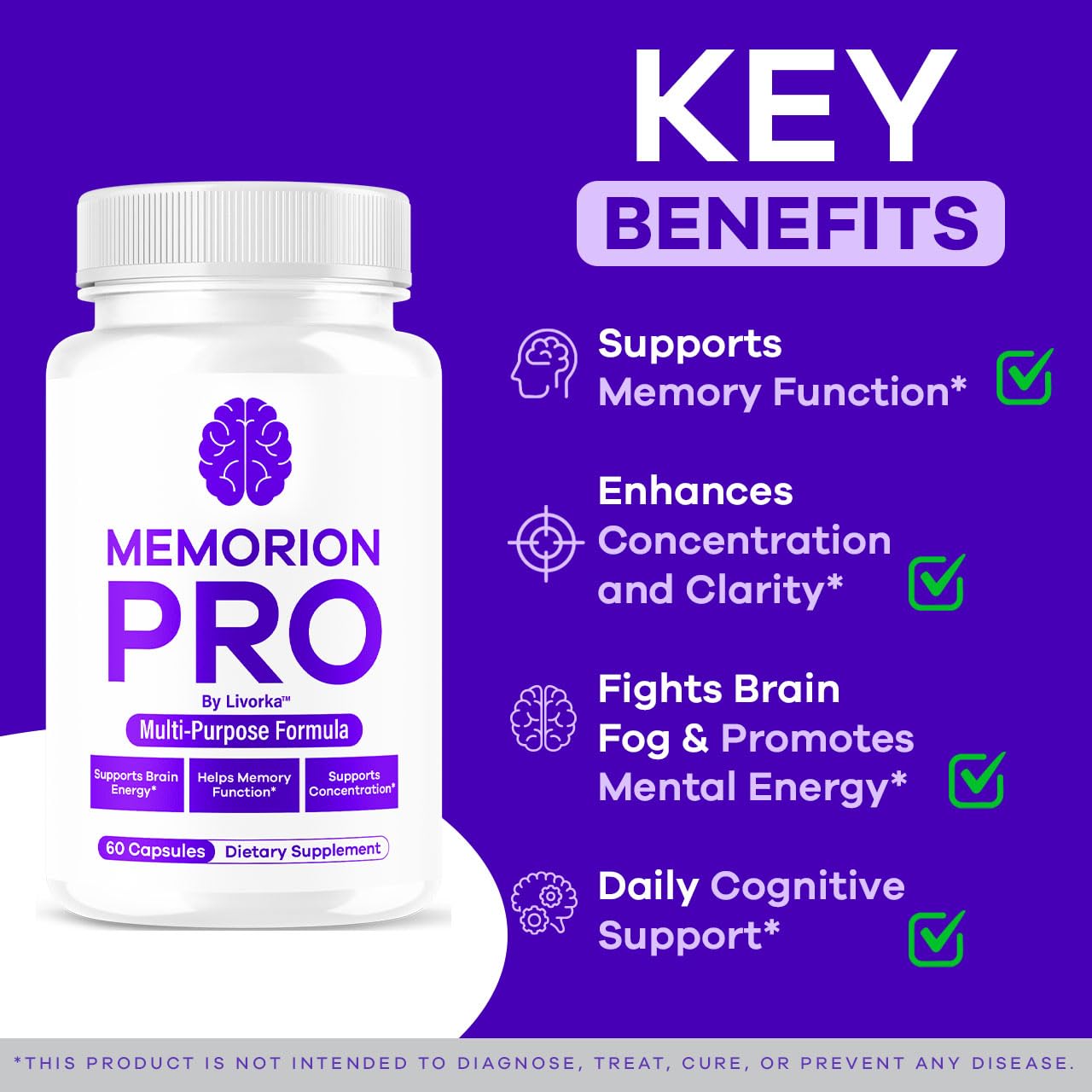 Close-up of Memorion Pro capsules highlighting premium formula for focus.