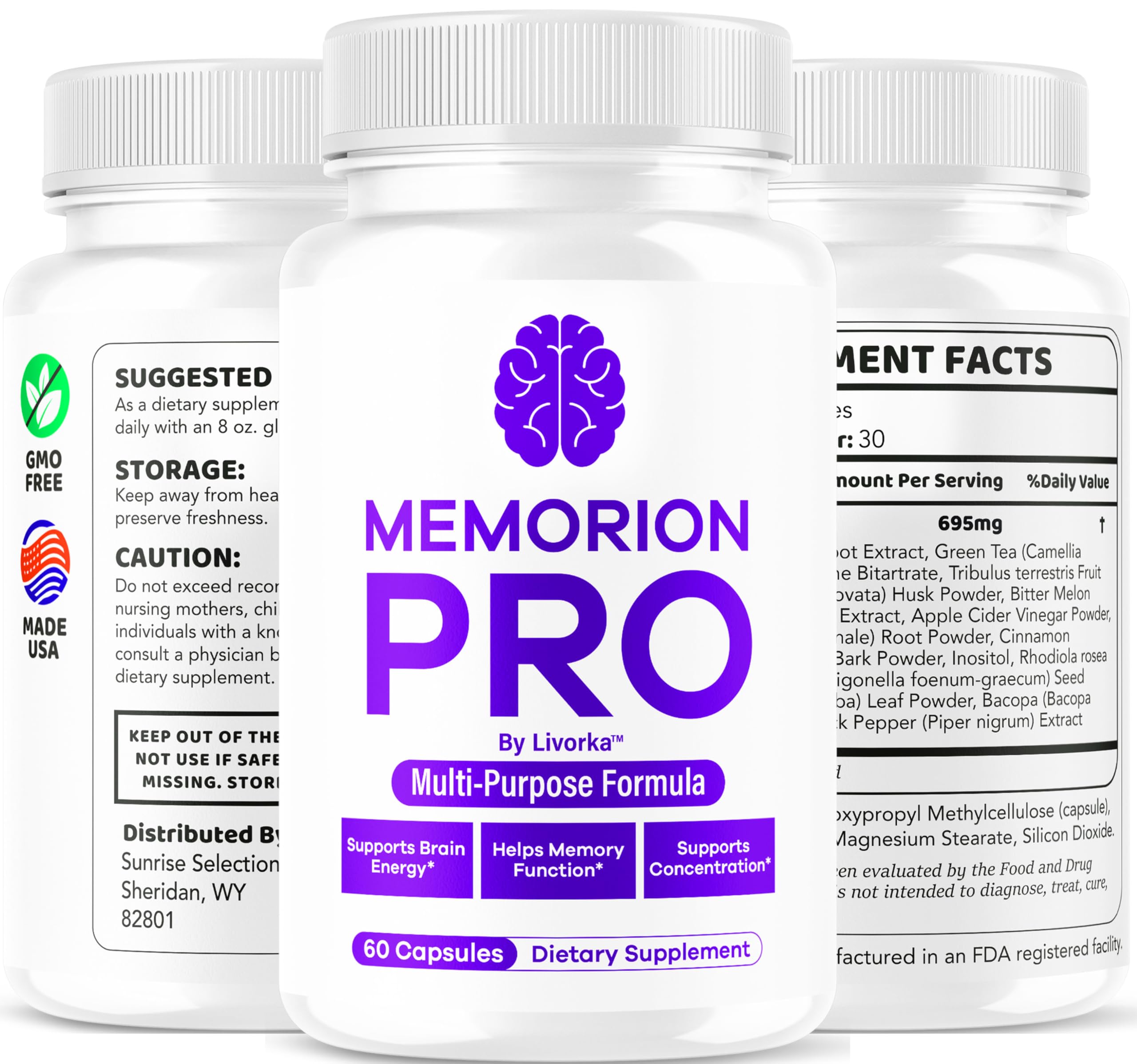 LIVORKA Memorion Pro two-month supply highlights long-term daily brain support.