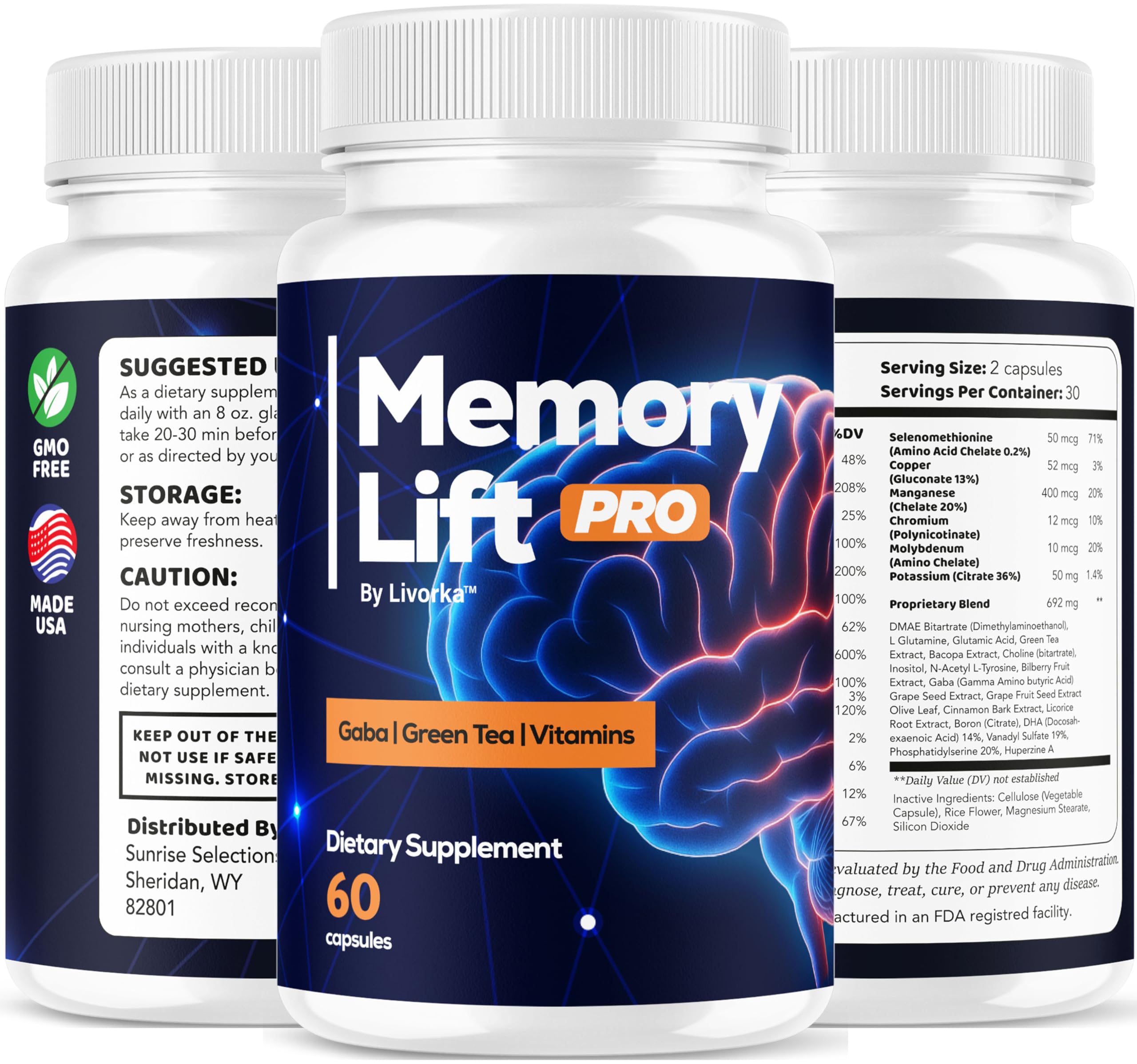 Memory Lift Pro ingredients list visible on the product label.