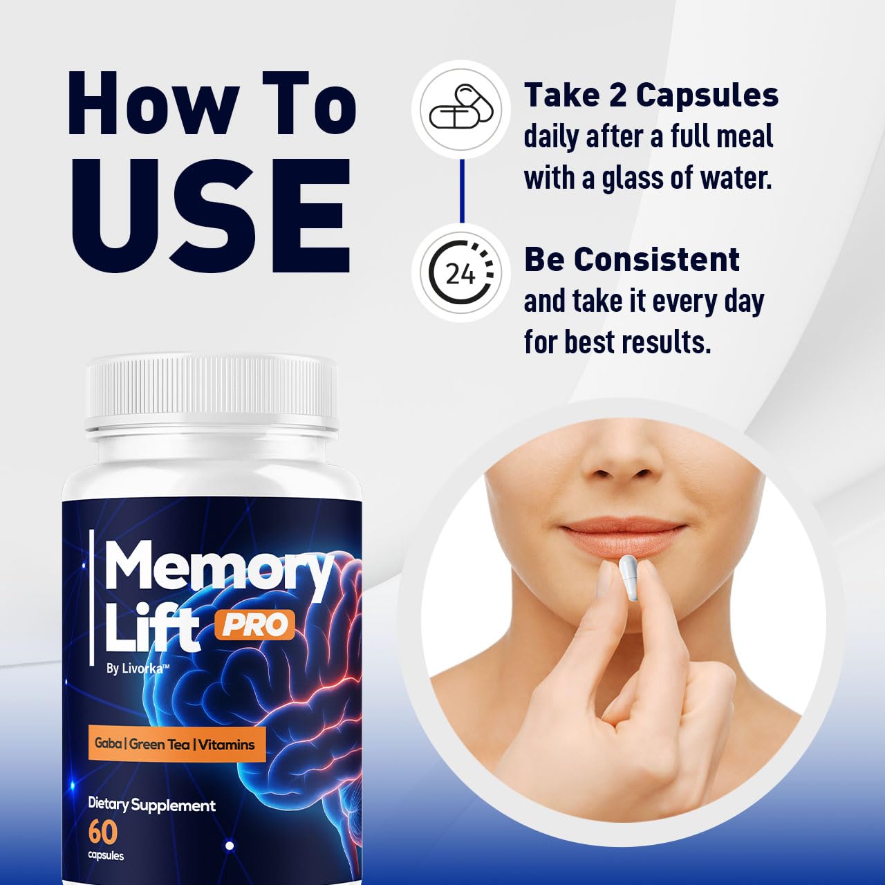 LIVORKA Memory Lift Pro bottle label with clear ingredients and branding.