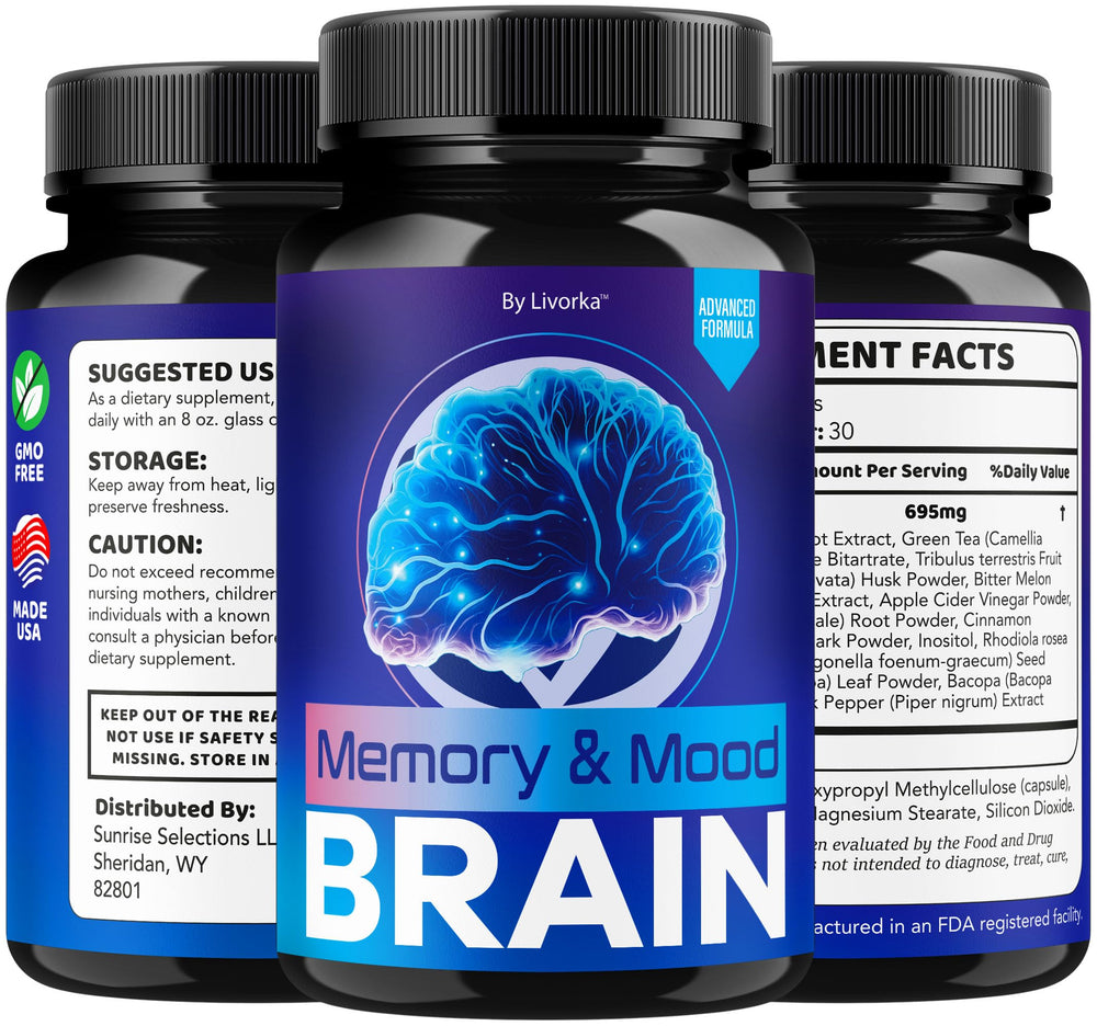 LIVORKA Memory Mood Brain 3month‑supply shown on shelf.
