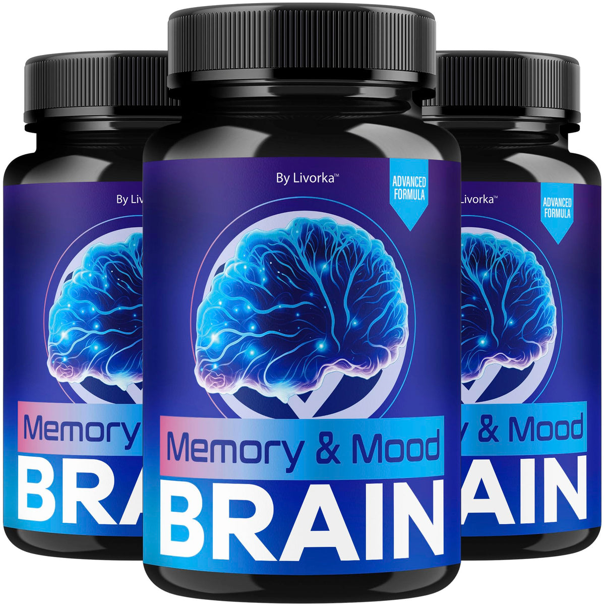 LIVORKA Memory Mood Brain 3pack hero, supports daily cognitive focus and mood.