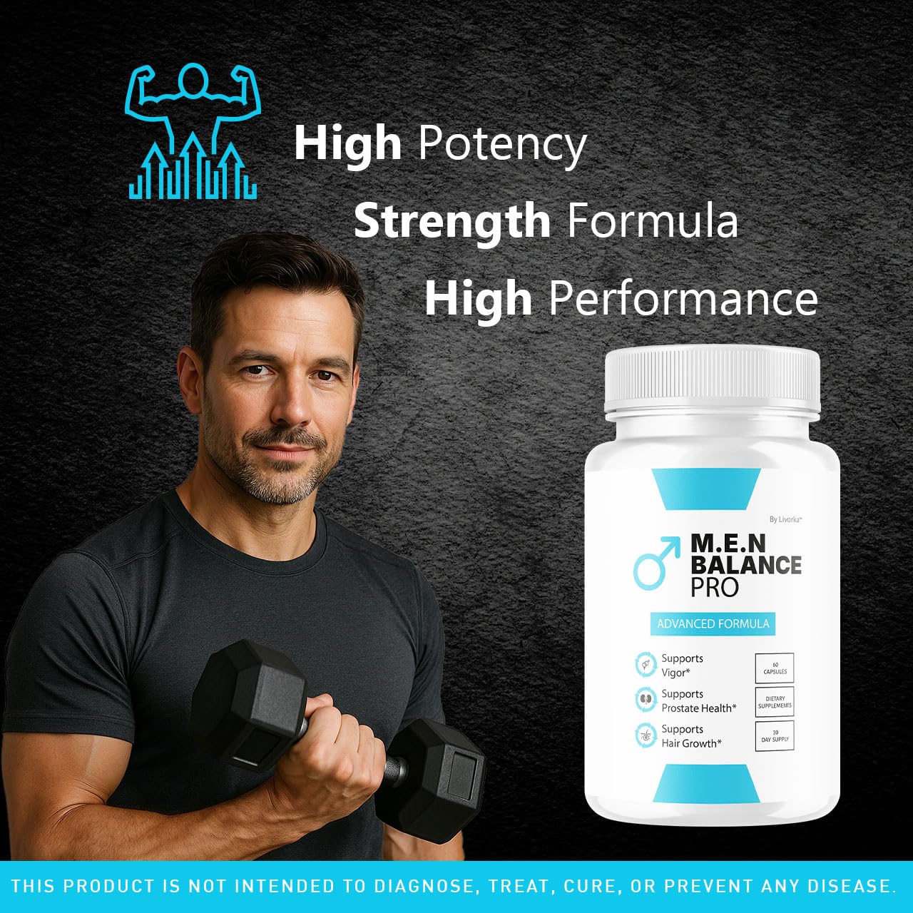 LIVORKA M.E.N Balance Pro label highlighting an all-natural supplement formula.