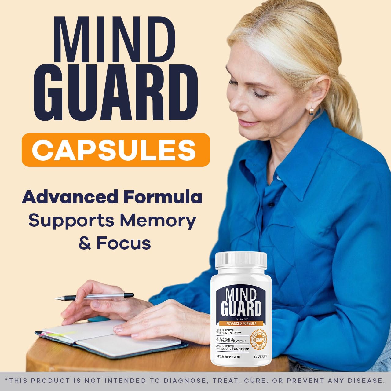 LIVORKA Mind Guard capsules close-up showing easy-to-swallow softgels.