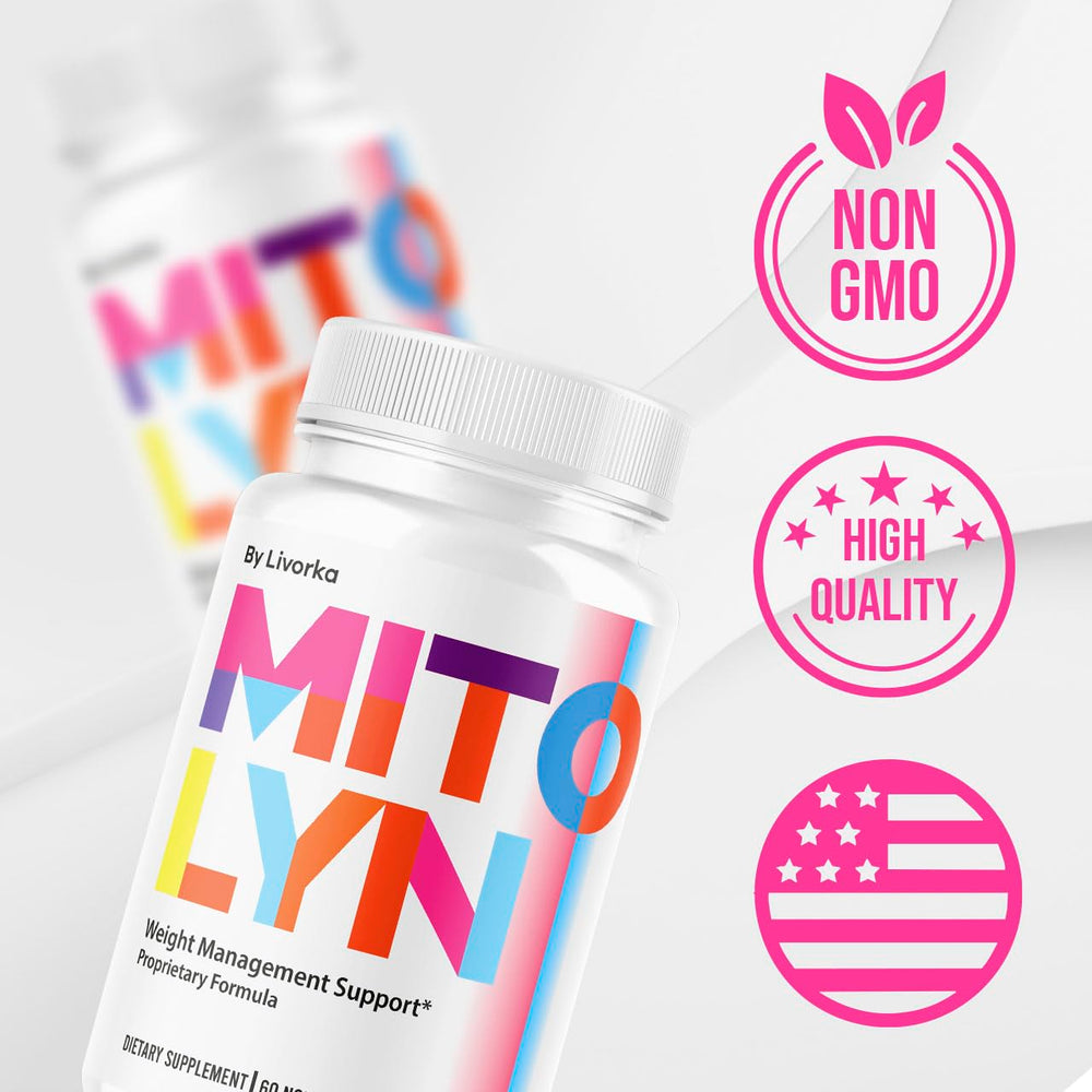 LIVORKA Mitolyn supplement capsules shown with natural ingredients overview.