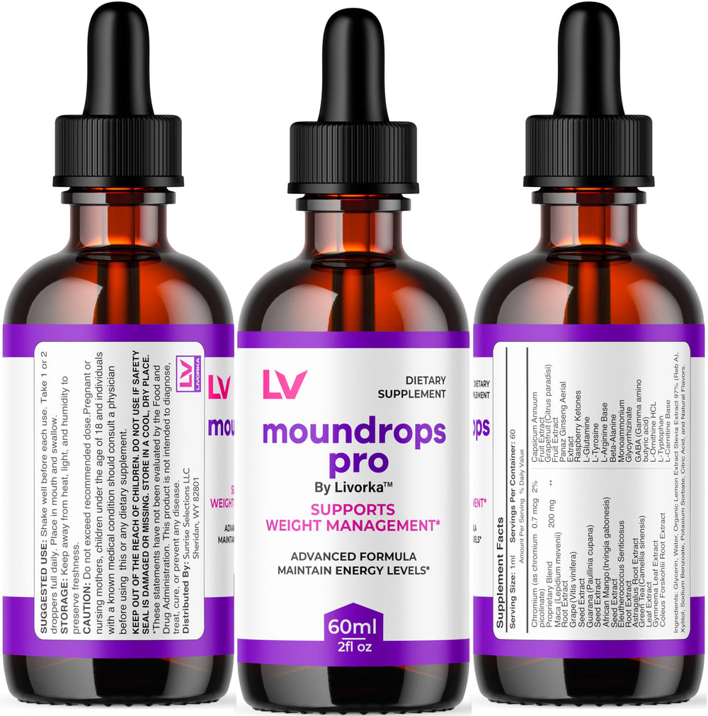 LIVORKA Moundrops Pro nutrition label—quick reference for use.