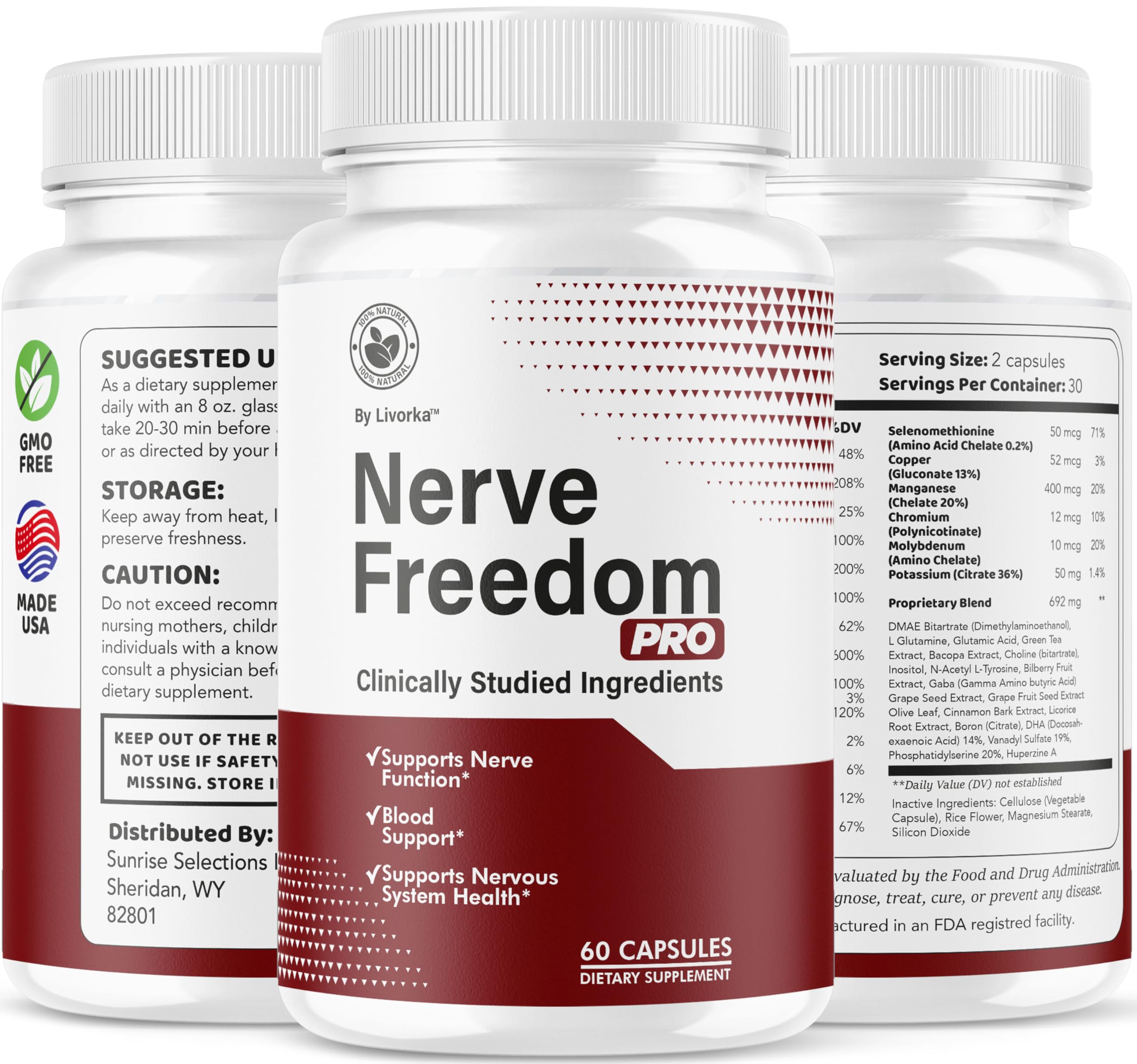 Product box and label of Livorka Nerve Freedom Pro for nerve health support