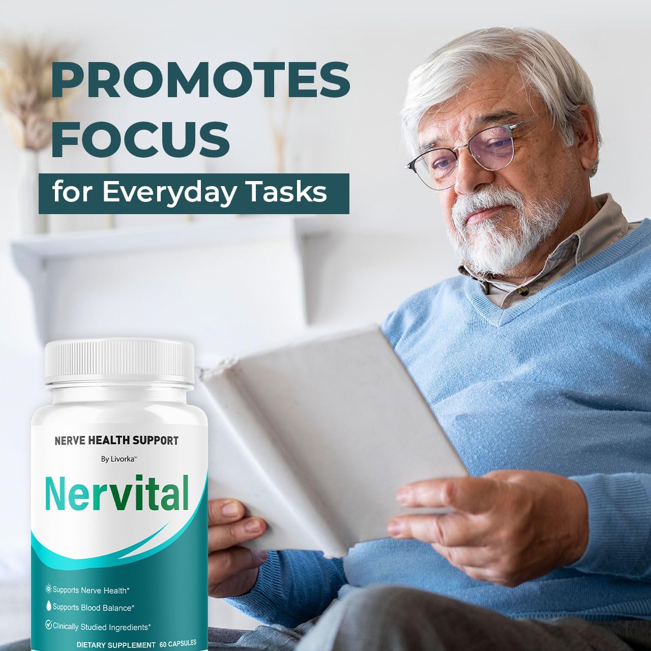 LIVORKA Nervital capsule closeup showcases easy-to-swallow soft capsules.