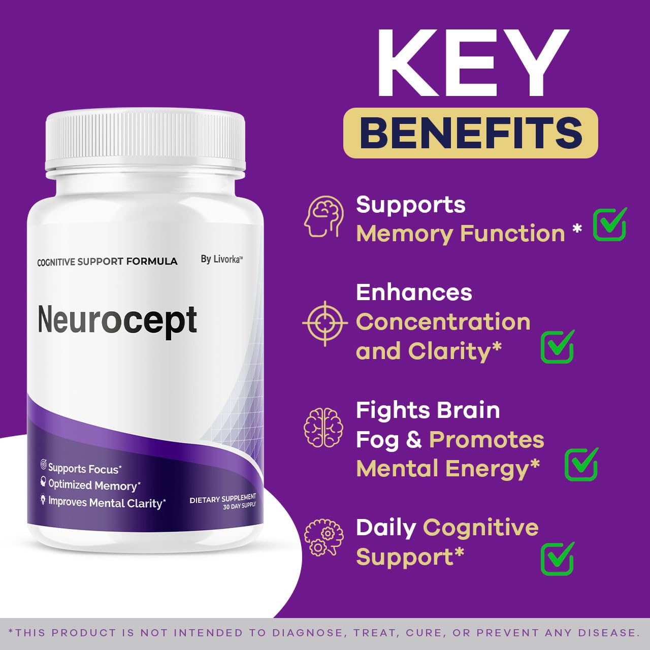 LIVORKA Neurocept label-details featuring ingredients and GMP-certified manufacturing.