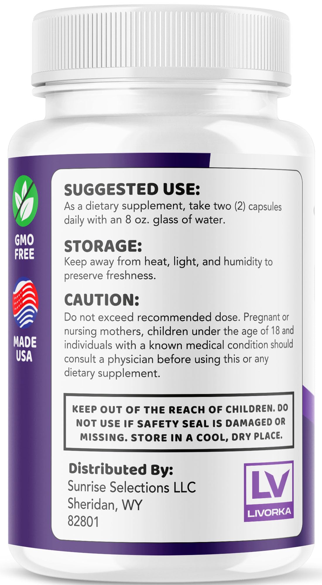 LIVORKA Neurocept US-manufacturing label indicating quality and safety.