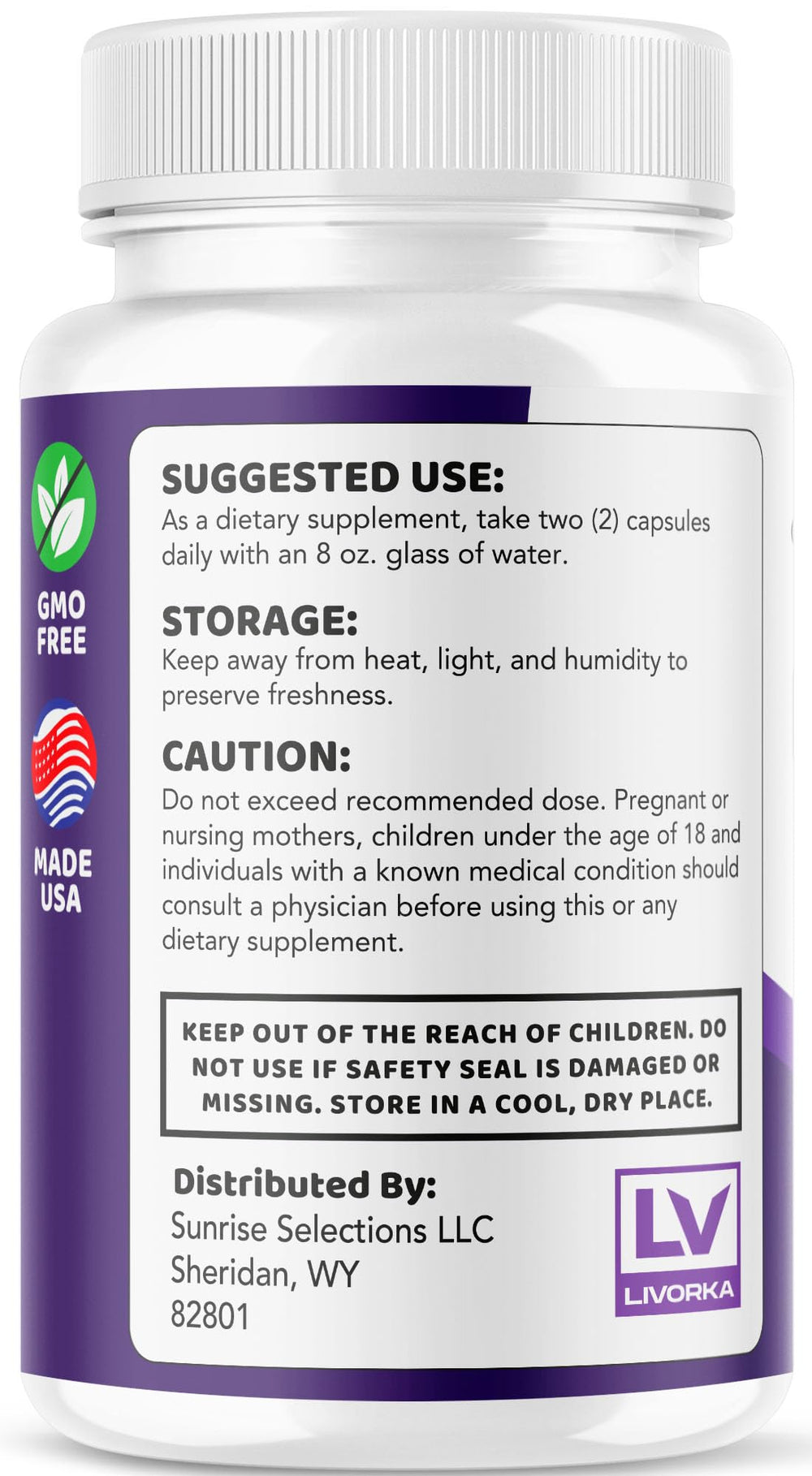 LIVORKA Neurocept US-manufacturing label indicating quality and safety.